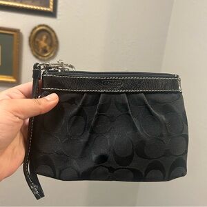Coach Black Signature Monogram Canvas with Leather Wristlet Clutch